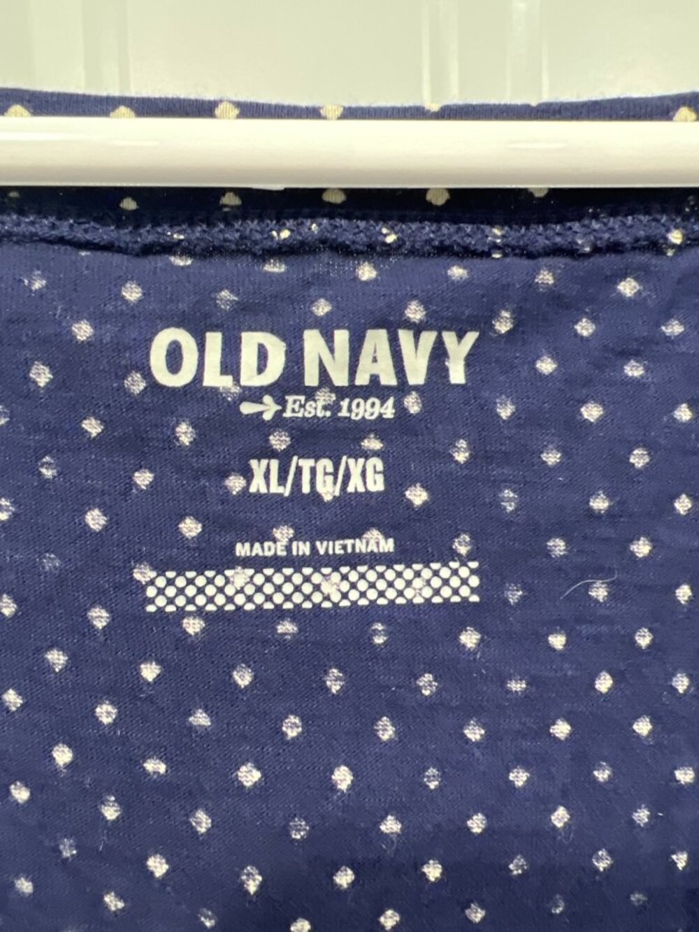 Old Navy Polka Dot Ruffle Henley Shirt Womens XL Navy Blue White Nautical Office - Picture 3 of 7